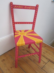 child's chair painted in colour