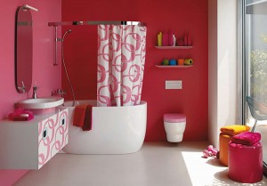 pink and white bathroom